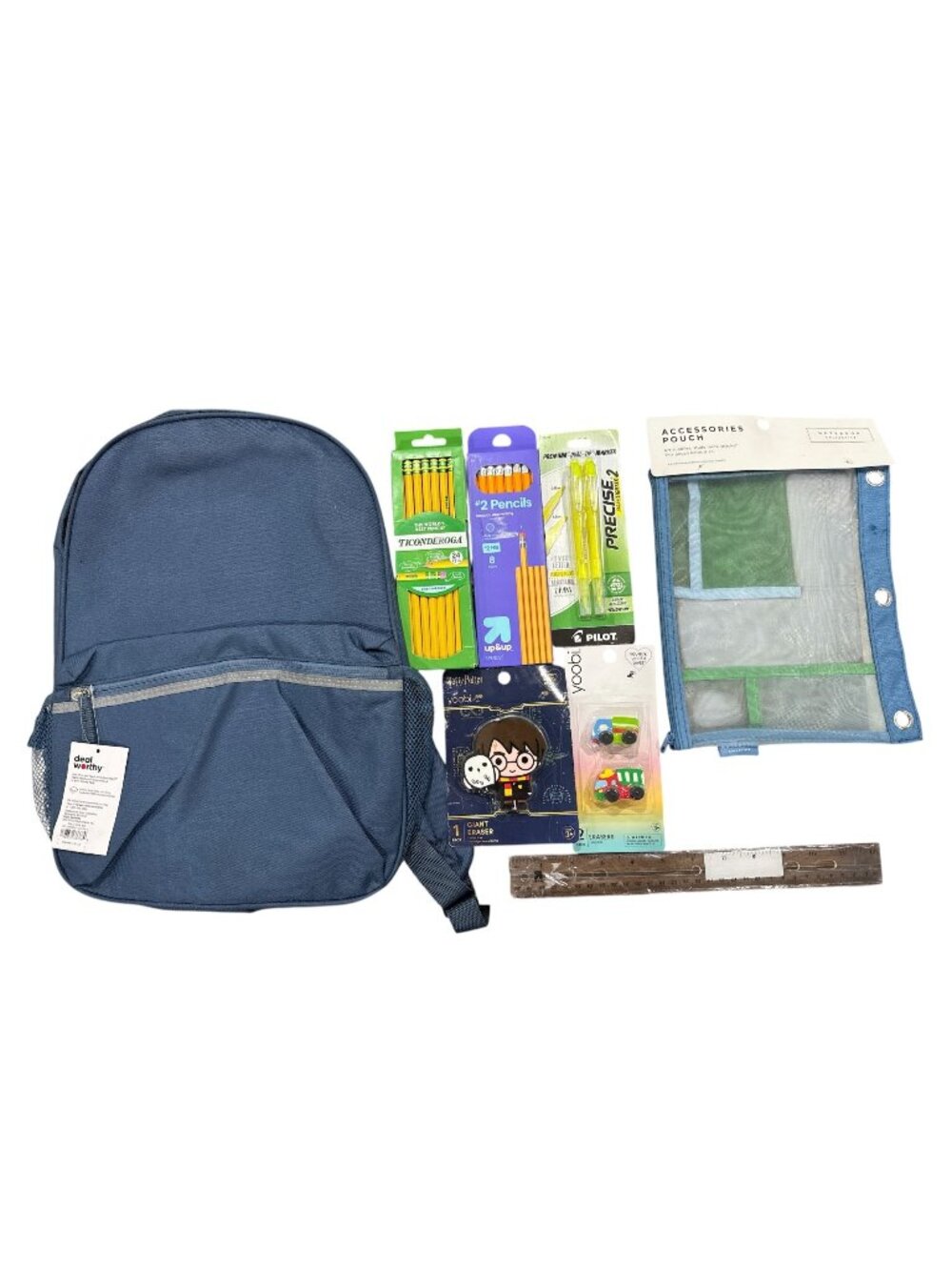 Set of 8 Back-To-School Supplies Bundle With Backpack, Pencils, Erasers, Ruler,